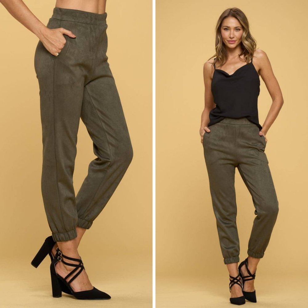 New Olive Suede Joggers